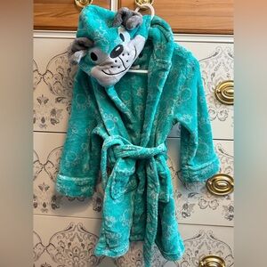 💥4/$20💥 💚🩶🐶 Pellet Cozy Fleece Teal Kids Robe with Fun Bull Dog Design Size 2/3